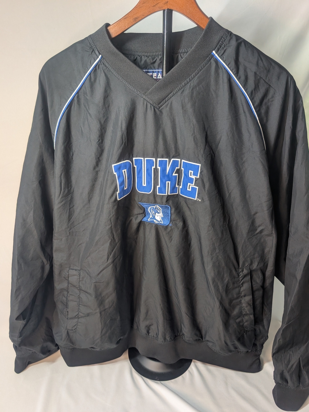 Team Apparel Black Pullover Windbreaker with Blue Duke Logo Men's XL